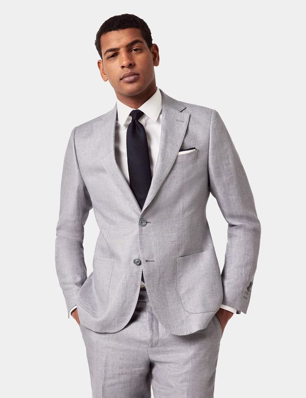 Slim Fit Mid Grey Twill 1913 Linen Suit Jacket