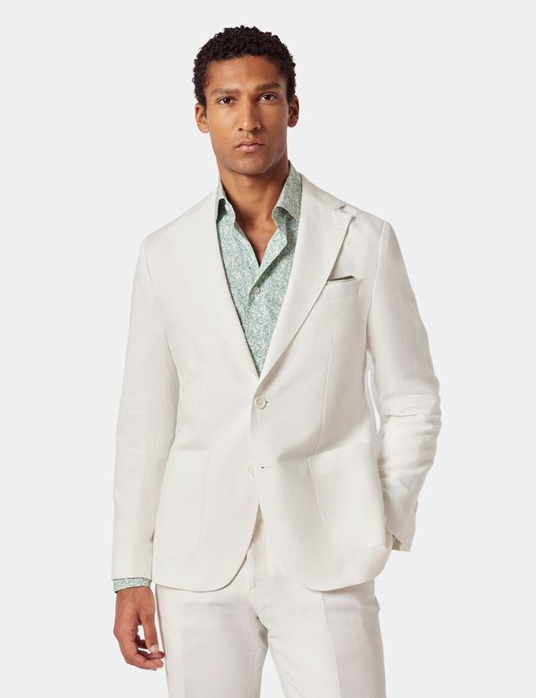 Men's White Italian Linen-Cotton Slim Fit Suit Jacket 1913