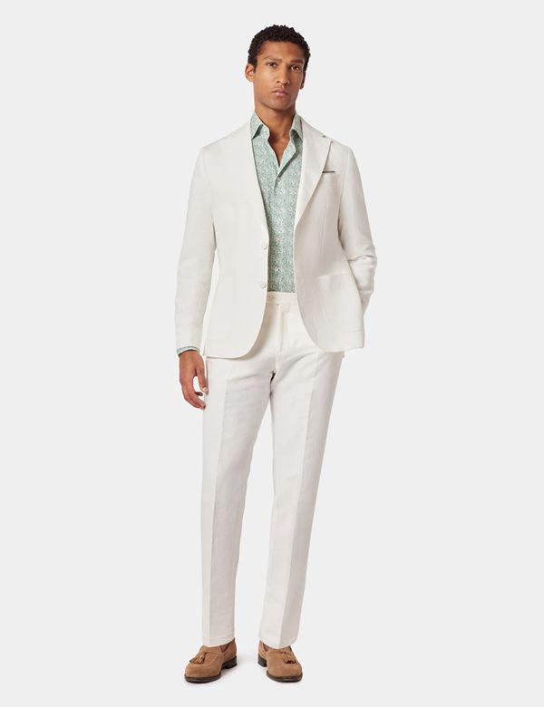 Men's White Italian Linen-Cotton Slim Fit Suit Jacket - 1913