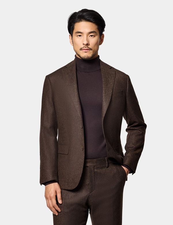 Men's Slim Fit Brown Herringbone 1913 Suit | Hawes and Curtis