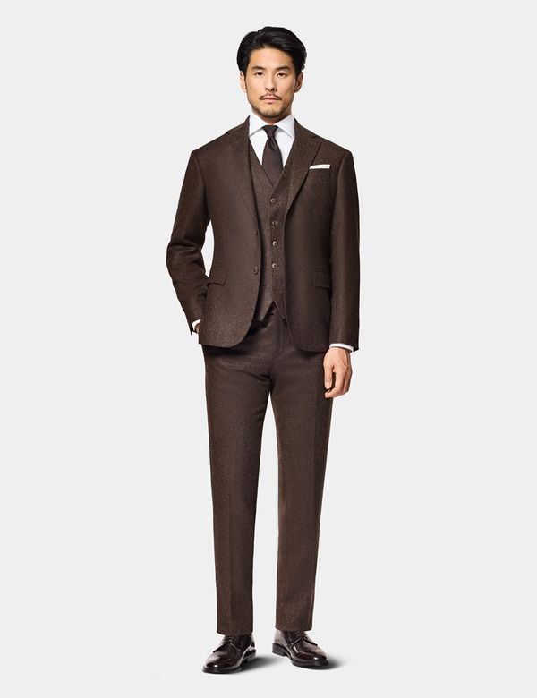 Hawes & Curtis Slim Fit Brown Herringbone 1913 Suit | Wool | Plain | Men's