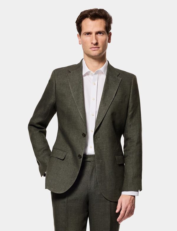 Men's Tailored Fit Dark Green Hopsack 1913 Linen Suit Jacket | Hawes &  Curtis
