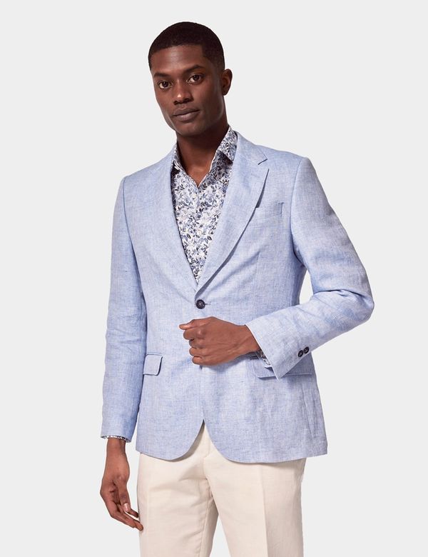 Light Blue Herringbone Linen Tailored Italian Suit Jacket- 1913 Light Blue Herringbone Linen Tailored Italian Suit Jacket- 1913