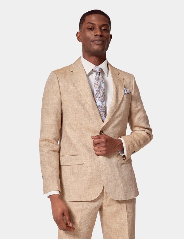 Beige Herringbone Linen Tailored Italian Suit Jacket 1913