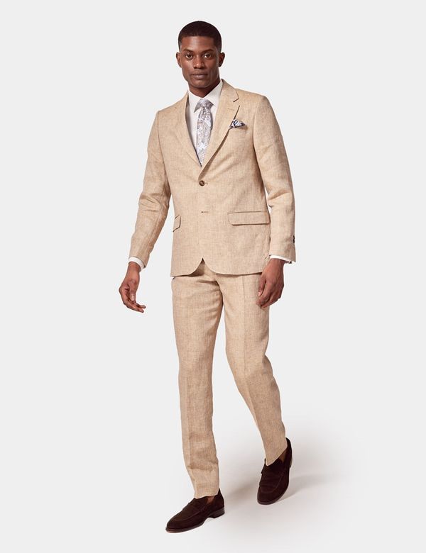 Beige Herringbone Linen Tailored Italian Suit Jacket 1913