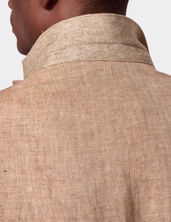 Men's Sand Herringbone Linen Tailored Italian Suit Jacket