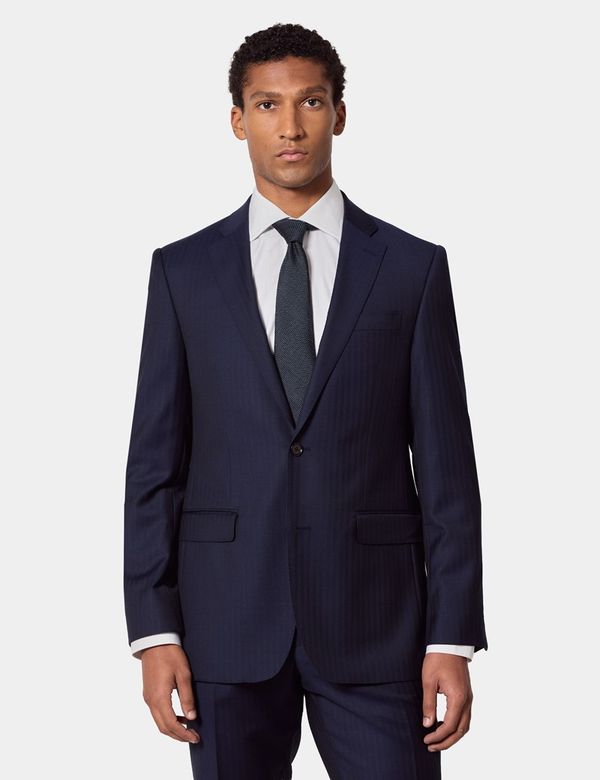 Tailored Fit Navy Herringbone Slim Suit