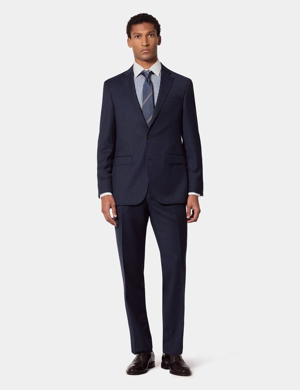 Men's Navy Birdseye Wool Tailored Fit Suit | Hawes & Curtis