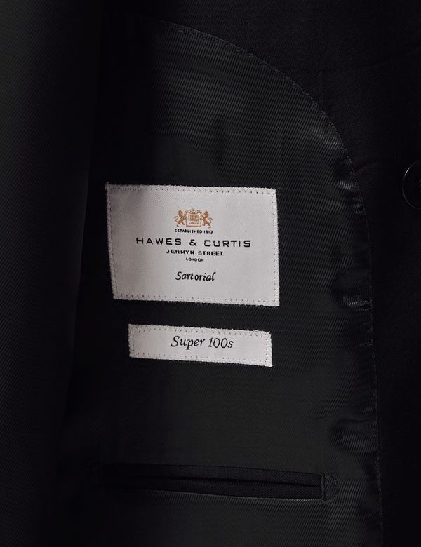 Men's Black Twill Wool Double Breasted Slim Fit Suit| Hawes