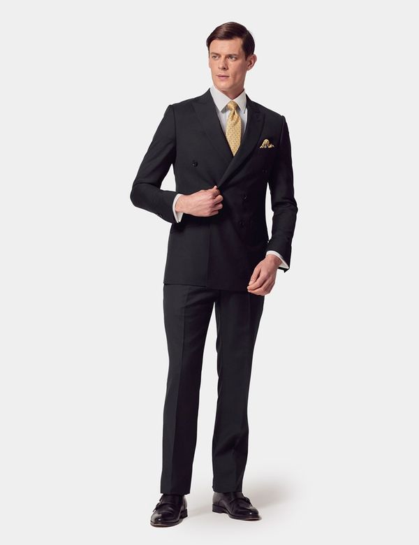 Black Twill Weave Double Breasted Slim Fit Suit | Hawes and