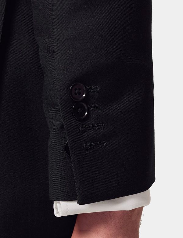 Black Twill Weave Double Breasted Slim Fit Suit | Hawes and