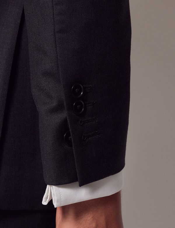 Men's Dark Charcoal Grey Twill Weave Double Breasted Slim