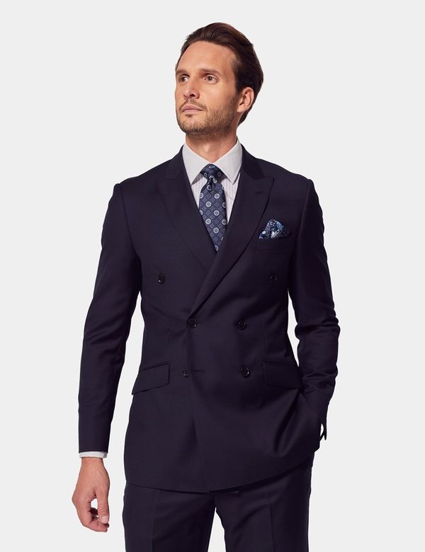 Men's Navy Blue Twill Wool Double Breasted Slim Fit Suit| Hawes