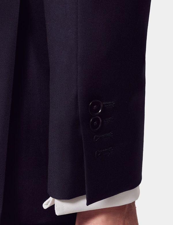 Men's Navy Blue Twill Wool Double Breasted Slim Fit Suit