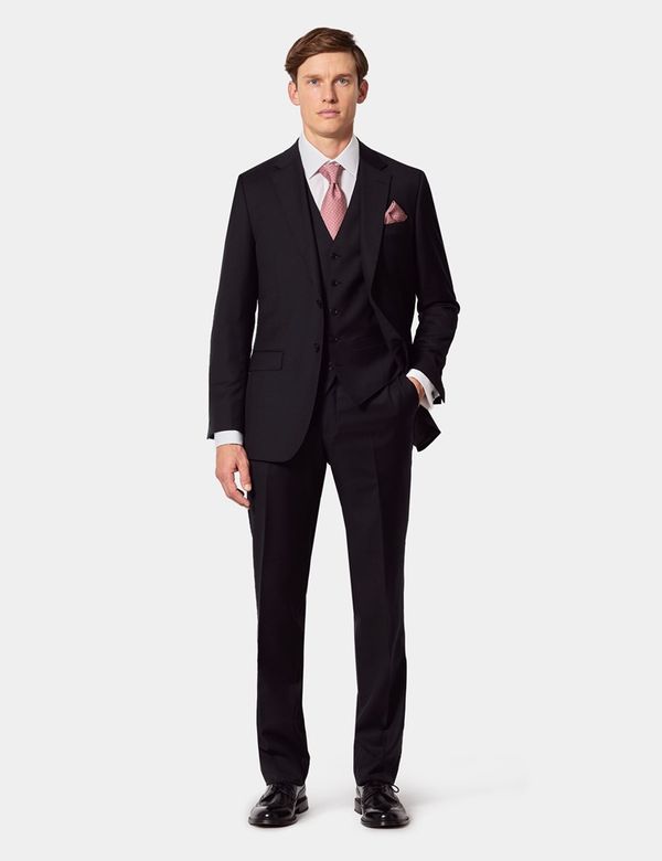 Hawes & Curtis Slim Fit Black Twill Suit | Wool | Plain