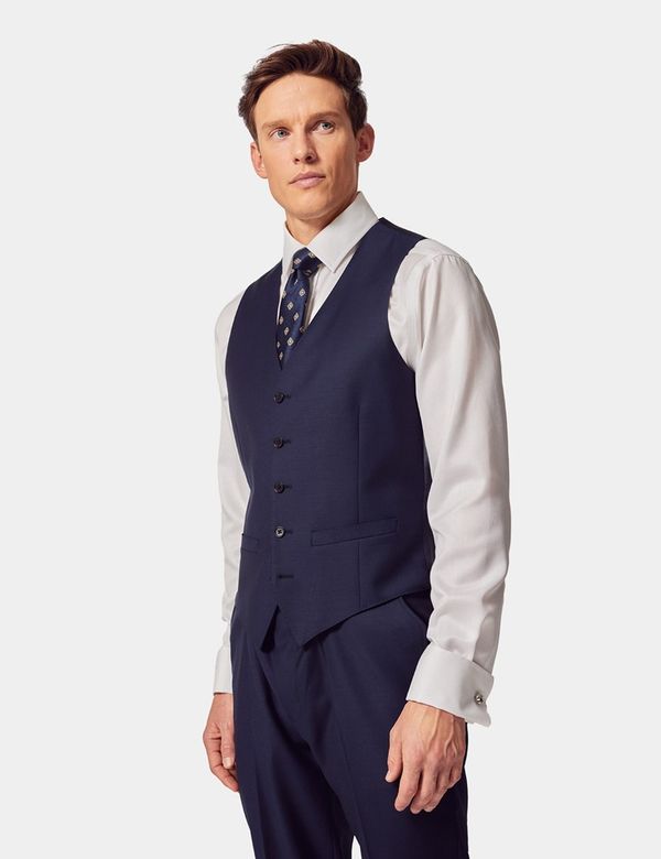 Men's Dark Blue Twill Weave 3 Piece Slim Suit