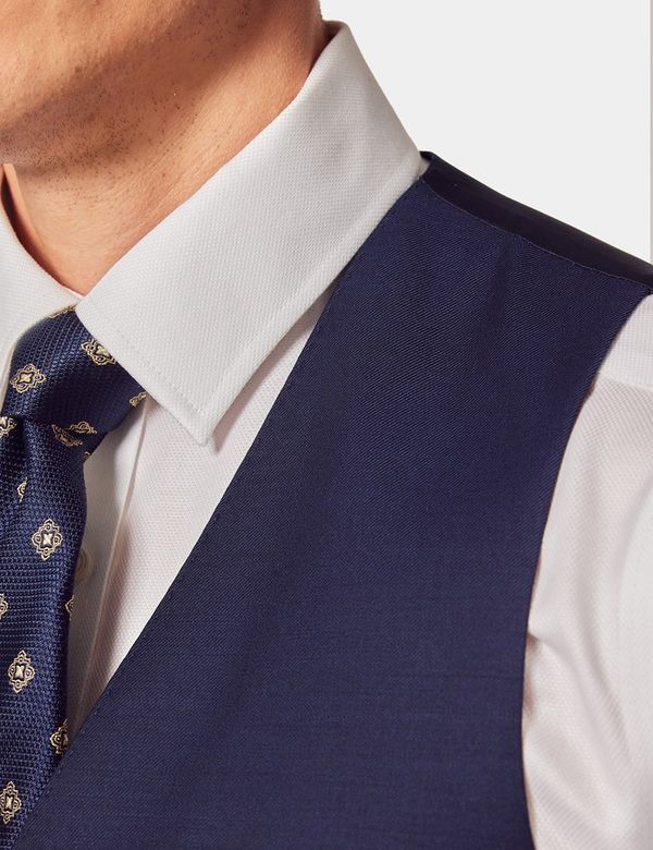 Men's Dark Blue Twill Weave 3 Piece Slim Suit