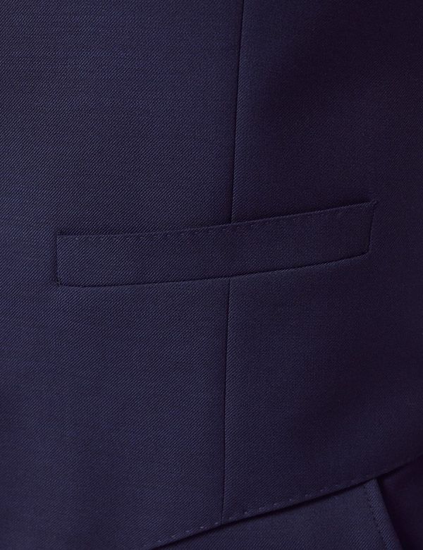 Men's Dark Blue Twill Weave 3 Piece Slim Suit