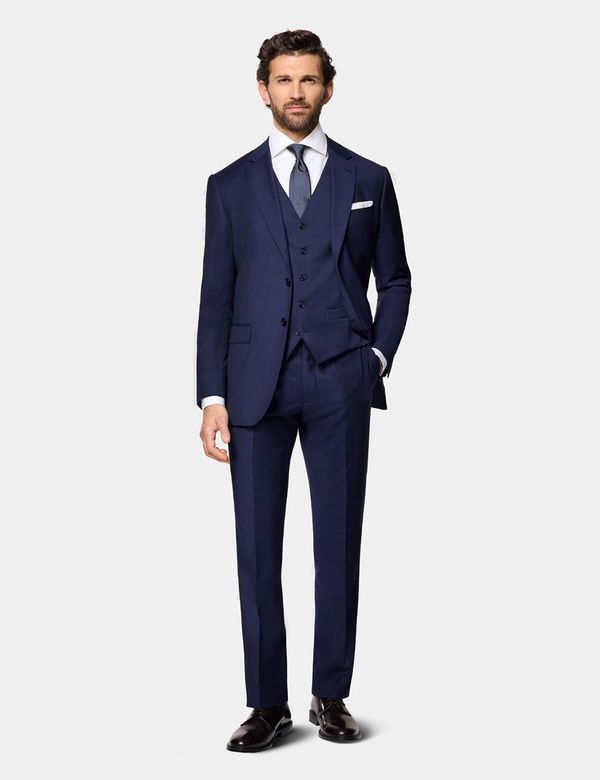 Men's Dark Blue Twill Weave 3 Piece Slim Suit