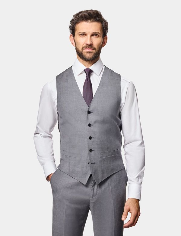 Men's Mid Grey 3 Piece Twill Slim Fit Suit - Super 100s Wool