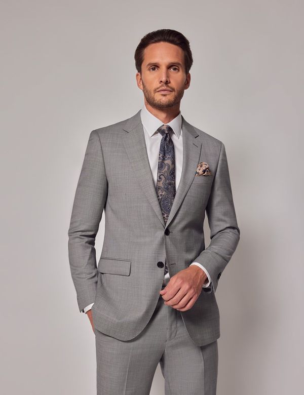 Men's Light Grey Twill Slim Fit Suit Jacket | Hawes & Curtis Men's Light Grey Twill Slim Fit Suit Jacket | Hawes & Curtis