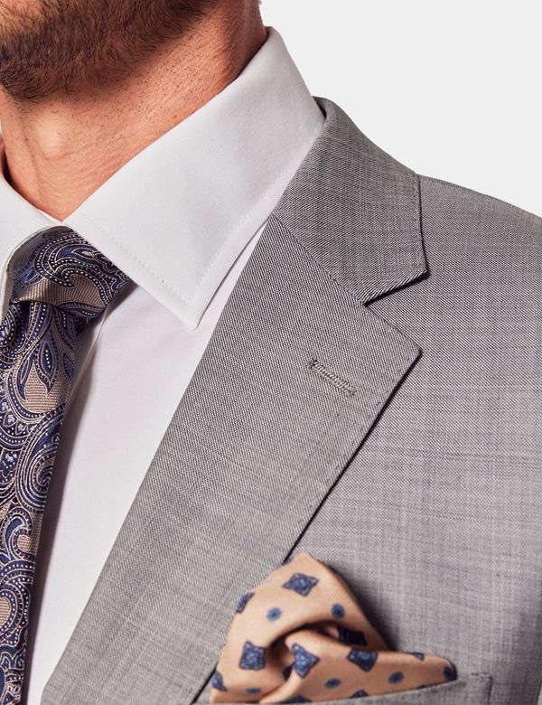 Men's Light Grey Twill 3 Piece Slim Fit Suit - Super 120s Wool