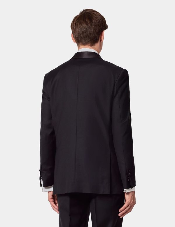 black dress jacket men Aesido Black 3 Piece Business Casual Peak Lapel Men's Suit (Blazer+Vest+Pants) Black / 34R main image 0
