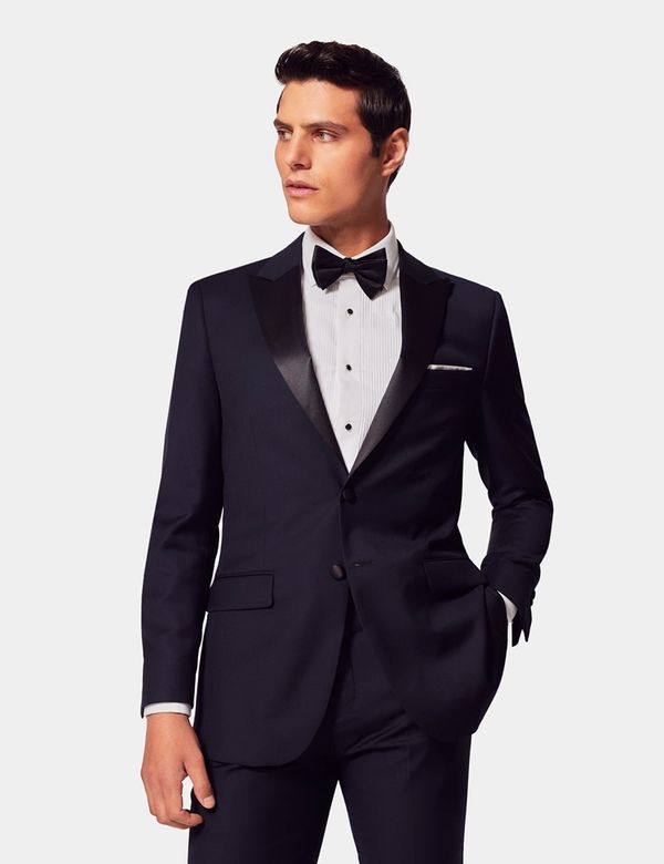 Men's Navy Wool Slim Fit Tuxedo Jacket| Hawes Curtis