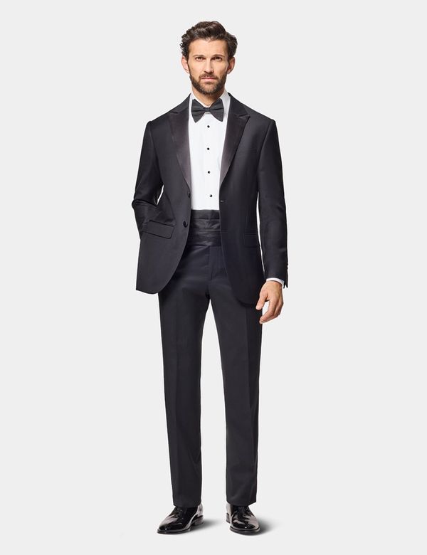 Hawes & Curtis Slim Fit Black Dinner Suit | Wool | Plain | Men's