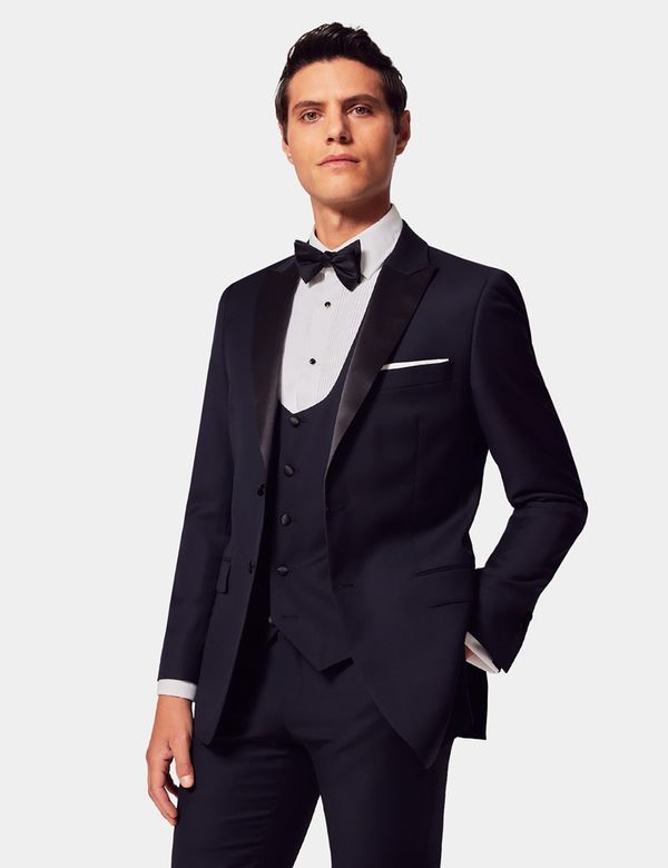 Men's Navy Wool Piece Slim Fit Tuxedo| Hawes Curtis