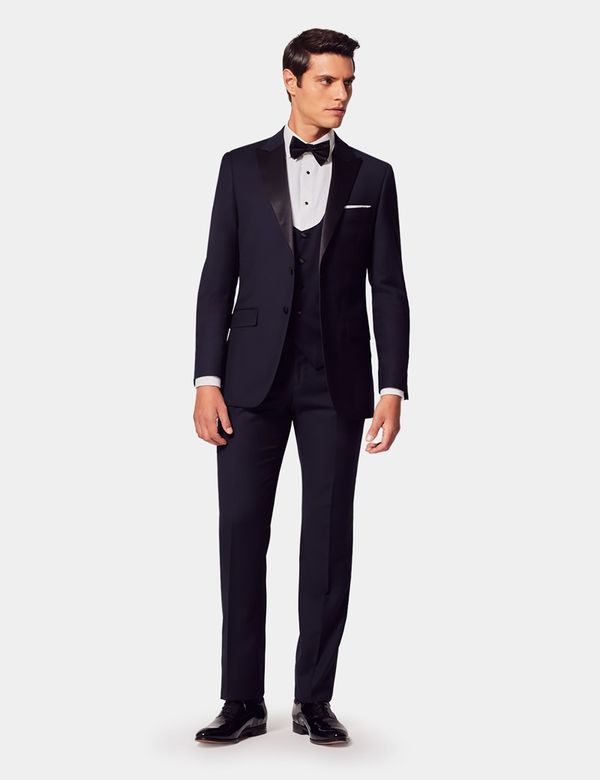 Men's Navy Wool Piece Slim Fit Tuxedo| Hawes Curtis