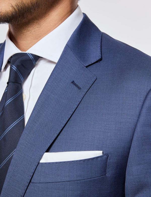 Men's Mid Blue Sharkskin Slim Fit Suit Jacket | Hawes & Curtis