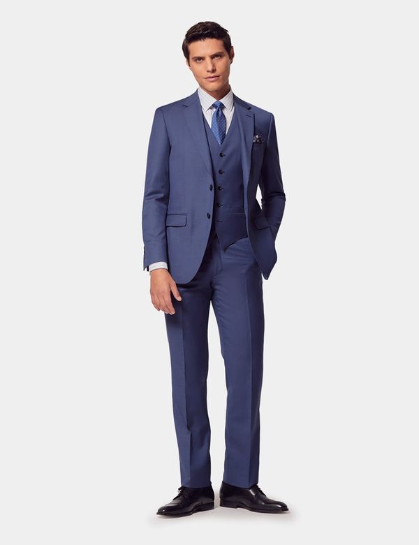 Men's Mid Blue Sharkskin Slim Fit 3 Piece Suit | Hawes & Curtis