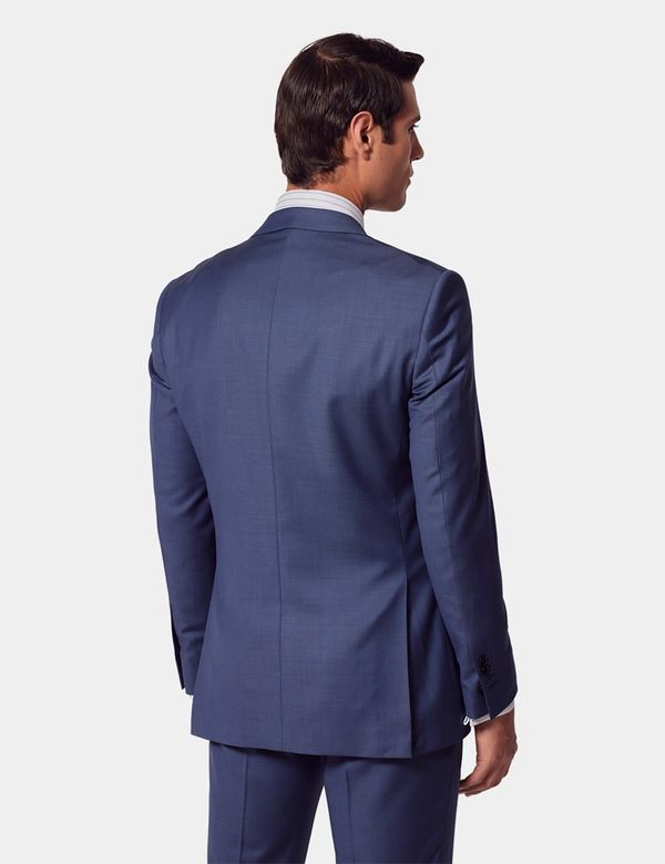 Men's Mid Blue Sharkskin Slim Fit 3 Piece Suit | Hawes & Curtis