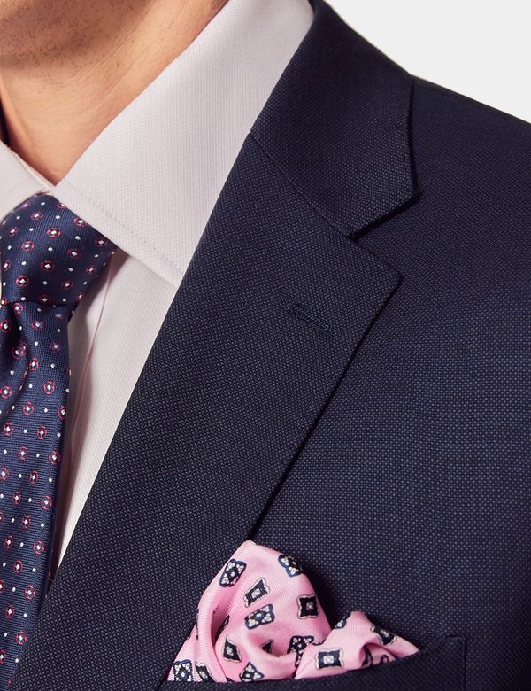 Men's Navy Hopsack 3 Piece Slim Fit Suit | Hawes & Curtis