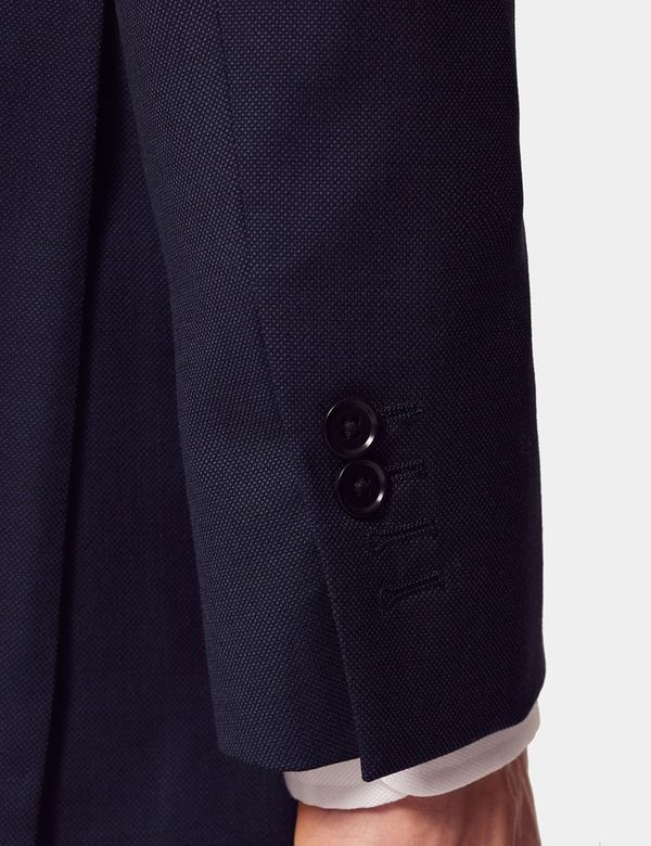 Men's Navy Hopsack 3 Piece Slim Fit Suit | Hawes & Curtis