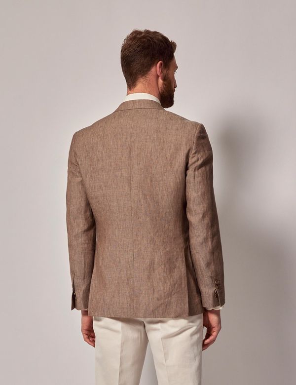 Men's Light Brown Linen Slim Fit Suit Jacket | Hawes & Curtis Men's Light Brown Linen Slim Fit Suit Jacket | Hawes & Curtis