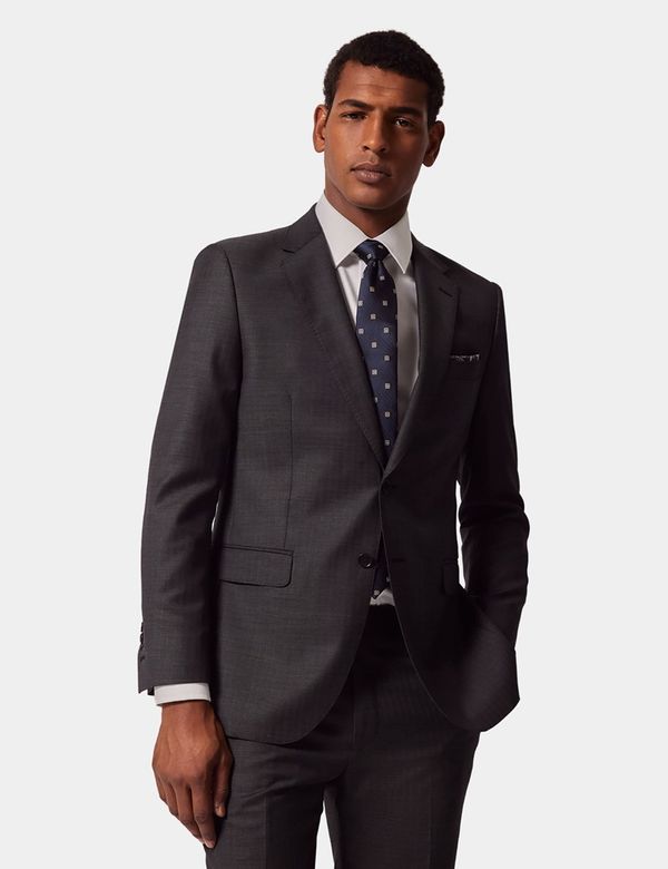Extra Long 2PC Solid Color Charcoal Herringbone Men's Suit main image 1