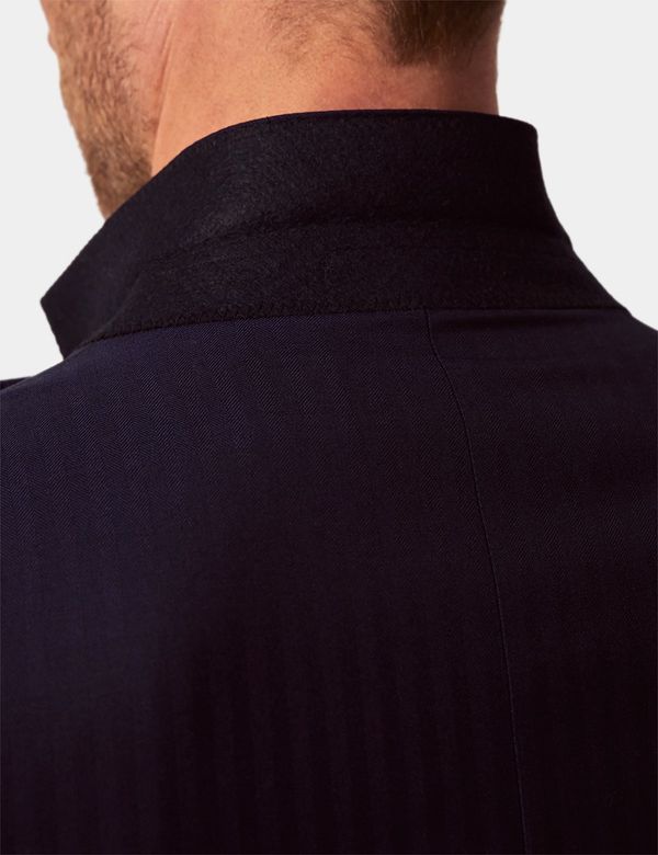 Classic Navy Blue Single Breasted Herringbone 3 Pieces Suits Slim Fit Men's Suit