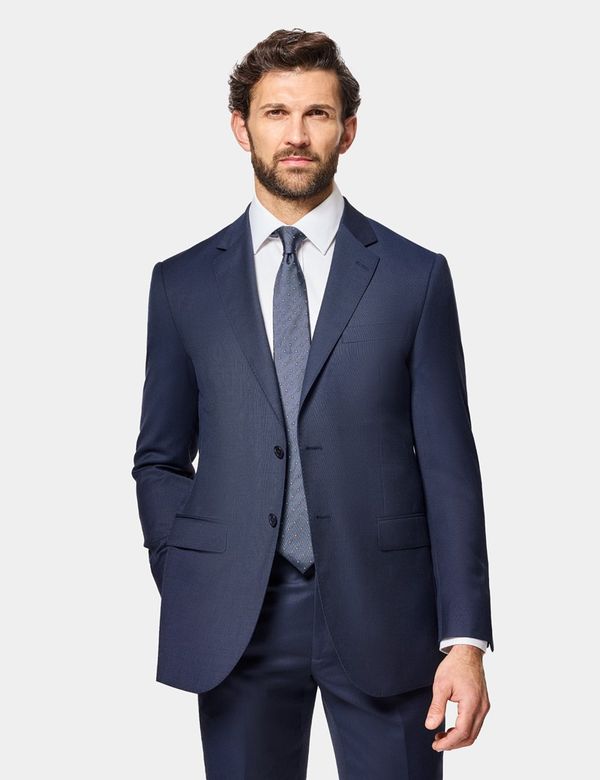 Slim Fitted Brand 2 Button Birds Eye Wool Suit Flat Front Slacks main image 0