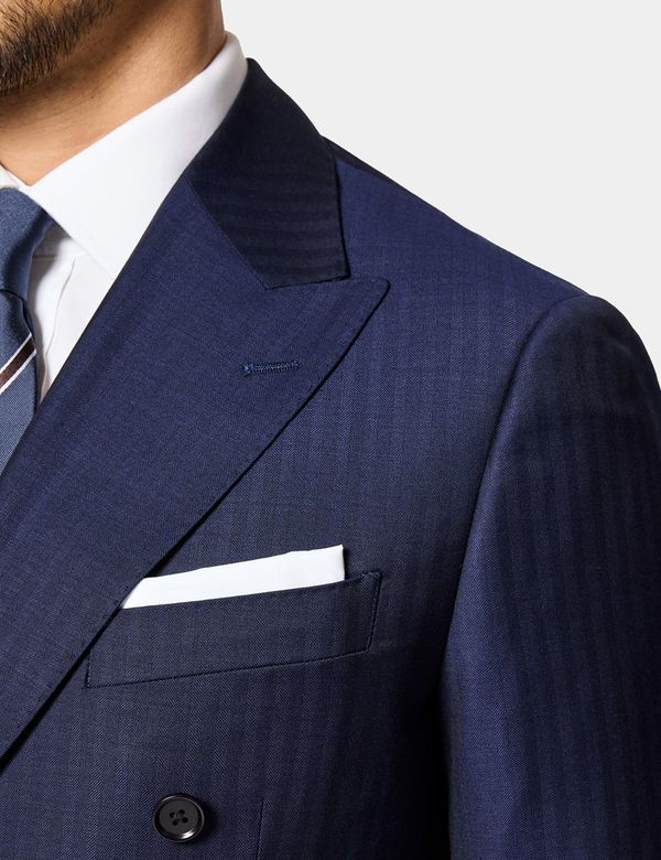 Men's Slim Fit Navy Herringbone Suit | Hawes and Curtis