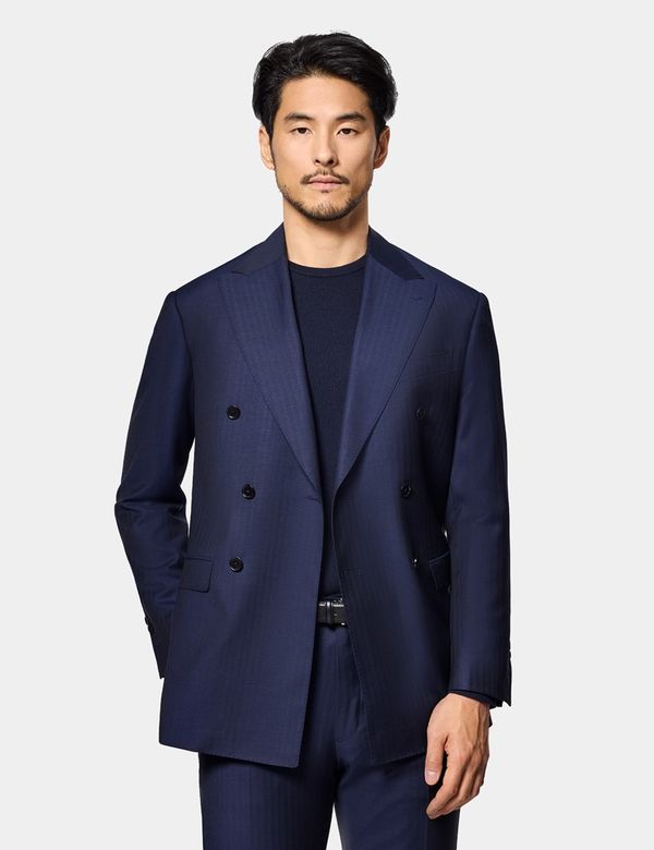 Men's Slim Fit Navy Herringbone Suit | Hawes and Curtis
