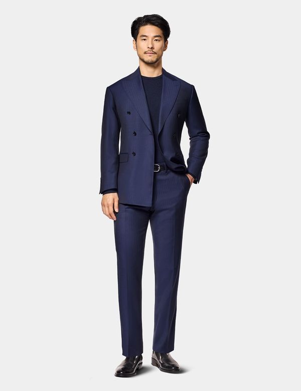 Men's Slim Fit Navy Herringbone Suit | Hawes and Curtis
