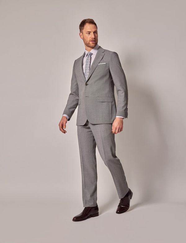 Men's Grey Semi Plain Italian Tailored Suit | Hawes and Curtis Men's Grey Semi Plain Italian Tailored Suit | Hawes and Curtis
