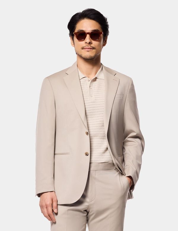 Men's Tailored Fit Beige Wool 1913 Suit Jacket | Hawes & Curtis Men's Tailored Fit Beige Wool 1913 Suit Jacket | Hawes & Curtis
