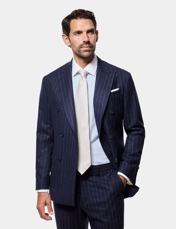 【完売品】FLARE DOUBLE-BREASTED STRIPED SUIT Men's Navy Chalk Stripe Italian Flannel Wool Double Breasted