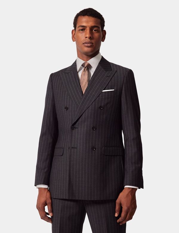 MUZE×el conducotrH DOUBLE BREASTED JKT Men's Charcoal Chalk Stripe Double Breasted Slim Suit Jacket