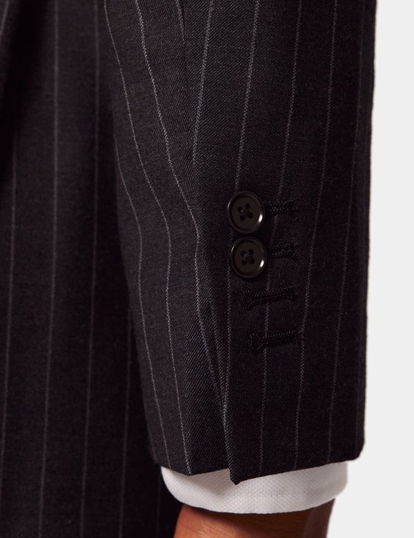 Men's Charcoal Chalk Stripe Double Breasted Slim Suit Jacket