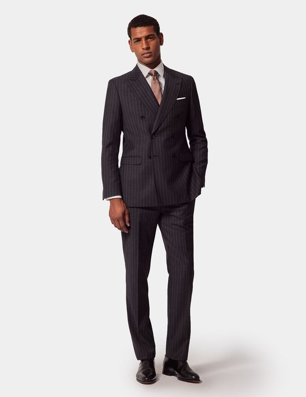 Men's Charcoal Chalk Stripe Double Breasted Slim Suit Jacket