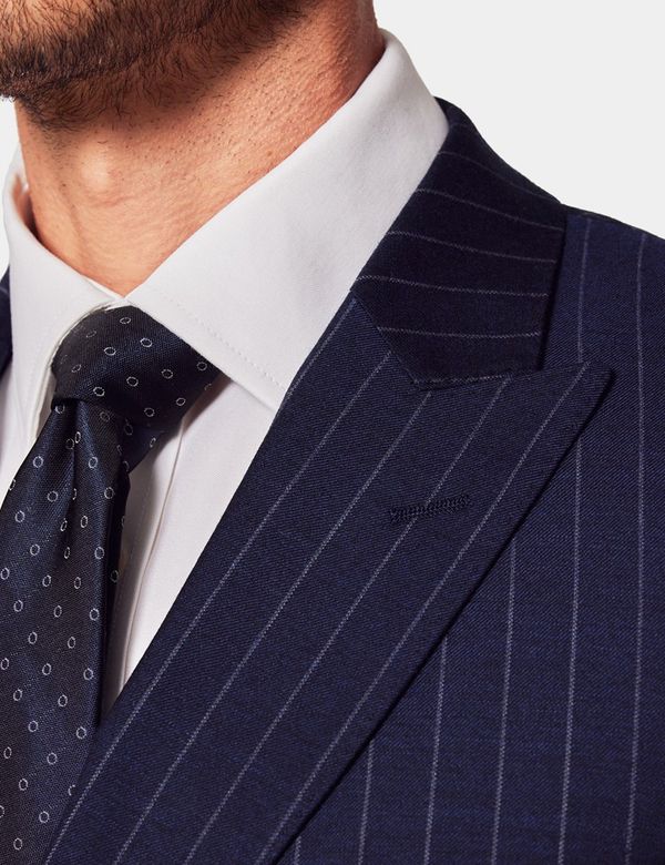 Royal Blue Pinstripe Double Breasted Suit Men's Navy Chalk Stripe Double  Breasted Slim Fit Suit Jacket
